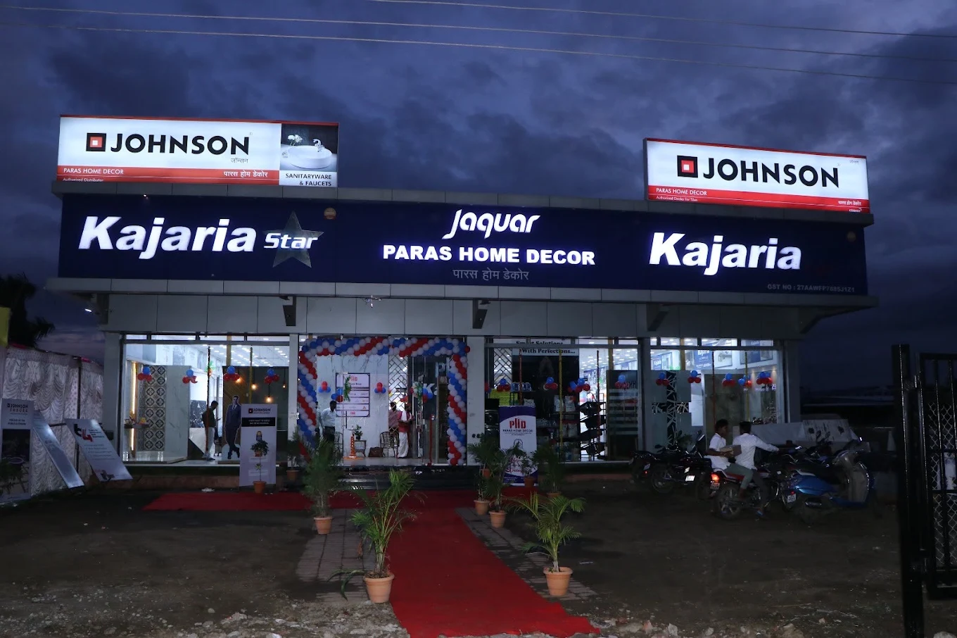 Paras Home Decor storefront on Beed Bypass Road, lit at dusk